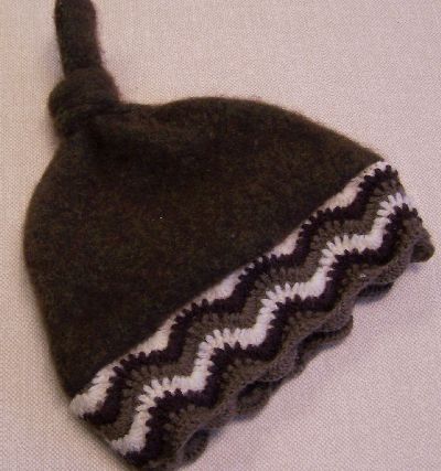 Olive/Striped Rim Cashmere Knotty Hat, sz 1