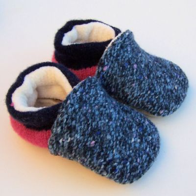 Mottled Blues & Pinks Recycled Wool Slippers, sz 6-12m-