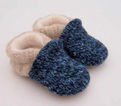 Navy/Natural Recycled Wool Slippers, sz 0-6m-