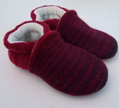 Wine/Cherry Stripes Recycled Wool Slippers, sz 2T-