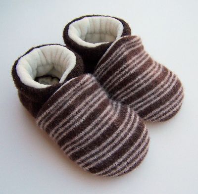 Hot Chocolate Stripes Recycled Wool Slippers, sz 12-18m-