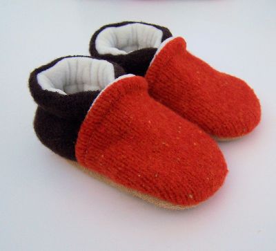Autumn Orance & Chocolate Recycled Wool Slippers, sz 12-18m-