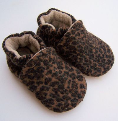 Leopard Spots Recycled Wool Slippers, sz 6-12m-