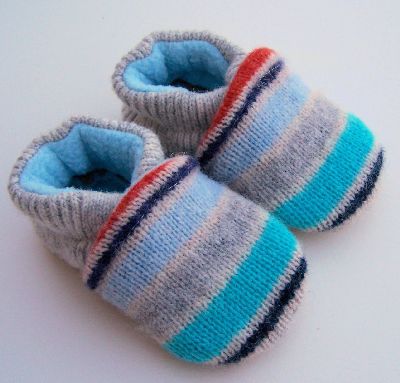 Little Gray Summer Stripes Recycled Wool Slippers, sz 0-6m-