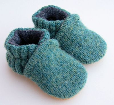 Little Teal Basics Recycled Wool Slippers, sz 0-6m-