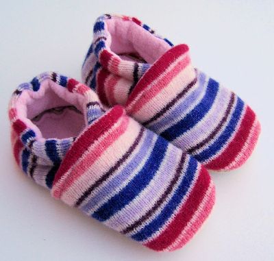 Pink/Purple Stripes Recycled Slippers, sz 18-24m-