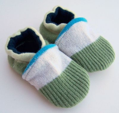 Sage/Natural/Aqua Recycled Slippers, sz 18-24m-