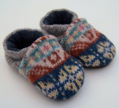 Vintage Patterns Recycled Wool Slippers, sz 0-6m-
