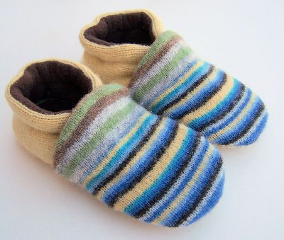 Spring Neutral  Stripe Recycled Wool Slippers, sz 3T/4T-