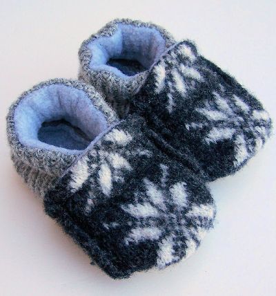 Bitty Snowflake Recycled Wool Slippers, sz 0-6m-