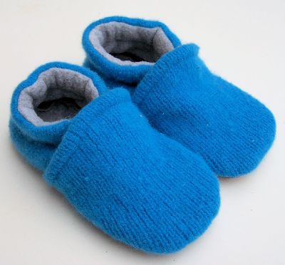 Basic Aqua Recycled Wool Slippers, sz 6-12m-