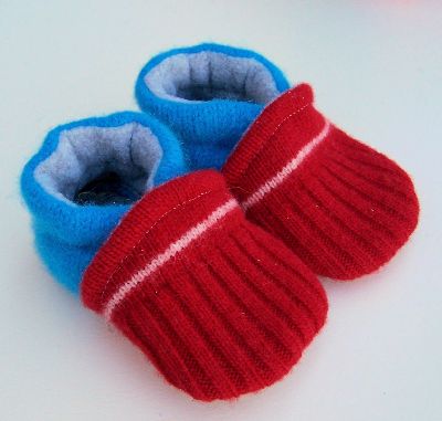 Bold Red/Blue Recycled Wool Slippers, sz 0-6m-