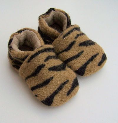 Animal Stripes Recycled Wool Slippers, sz 6-12m-