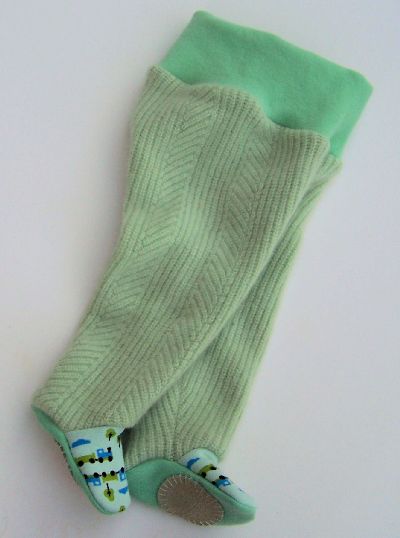 Recycled Sage Cashmere Choo Choo Footies, sz S-